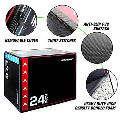 RitFit 3 in 1 Extra Firm Soft Plyo Box Foam Plyometric Box-30”x24”x20”-20"x18"x16" Heavy Duty High Density Foam Jumping Box 3 Sizes with PVC Cover,Platform for Home Gym Fitness, 440lb Weight Capacity - size: LARGE-A