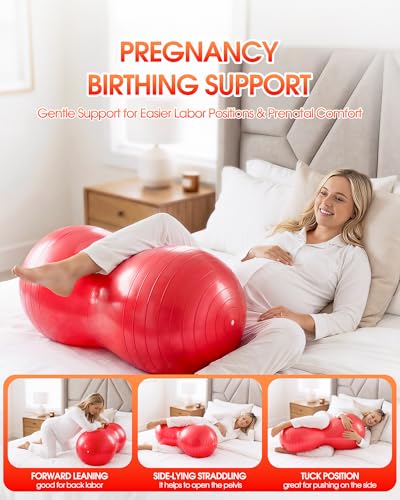 Premium Peanut Ball - 100x50cm Anti-Burst Exercise Ball for Physical Therapy, Pregnancy Labor & Home Fitness Sensory| Non-Slip Design | Quick-Inflate Pump Included - color: red