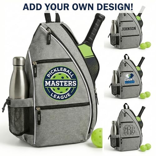 Personalized Pickleball Bag - Custom Paddle Backpack with Name or Logo, Crossbody Reversible Sling for Men & Women with Fence Hook and Water Bottle Holder - color: Gray