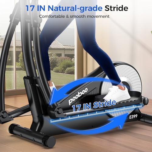 pooboo Elliptical Machine, Elliptical Exercise Machine with 16-Level Resistance&Quiet Magnetic Driving System, Elliptical Machine for Home with LCD Monitor - color: 17IN-Stride Gray