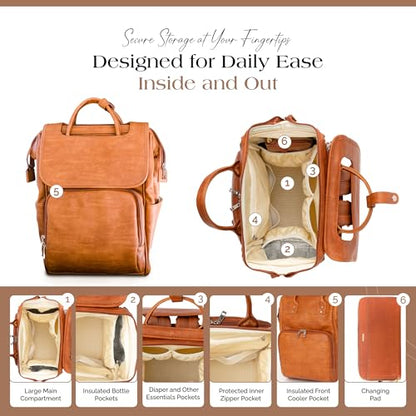 Citi Collective Explorer Brown Diaper Bag Backpack - Vegan Leather Diaper Bag with Shoulder Strap, Insulated Bottle Pockets, Changing Pad, Stroller Clip- Versatile Diaper Bag for Baby - color: Brown