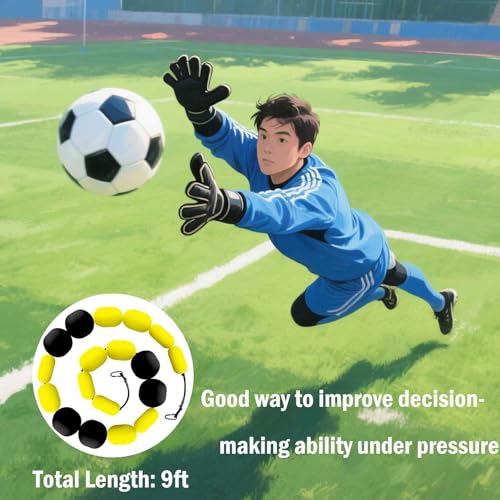 Jecarden Pro GK Single Line Deflector Soccer Goalkeeper Trainer 9ft Goalkeeper Deflection Equipment Soccer Training Equipment for Reflex & Agility Training with 25 pcs Soccer Cones, 2 pcs Water Bags