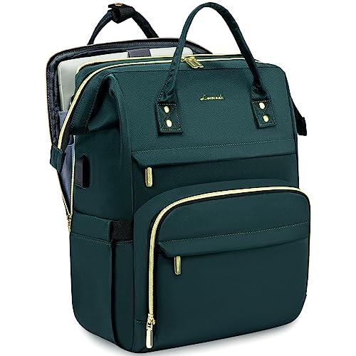 LOVEVOOK Laptop Backpack for Women, 15.6 Inch Travel Backpack with Laptop Compartment, Water Resistant Work Backpack for Teacher Nurse Doctor, Anti-theft Computer Bag with Charger, Dark Green - color: Dark Green, size: 15.6 inch-Separate Laptop Compartmen
