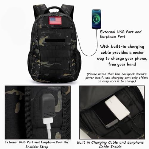 4land Camo Backpack for Boys,Army Boys Backpacks for Elementary Middle School Military,Camouflage Bookbag 40L - color: A-black Camo