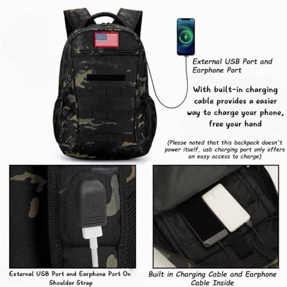 4land Camo Backpack for Boys,Army Boys Backpacks for Elementary Middle School Military,Camouflage Bookbag 40L - color: A-black Camo