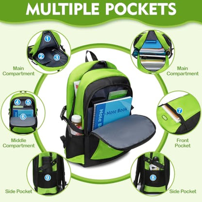 Boys School Backpack for Kids Teen Elementary Middle High Grade School Senior Year Youth Teenage Girls Child Bookbag Big Boy Tween College Student Schoolbag with Laptop 18" - color: Green