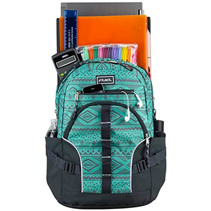 FUEL Hiking Laptop Backpack, College Bookbag, Travel Daypack with 5 Compartments, Dynamo Tech Pocket, 18.5 Inches - color: Festive Aztec