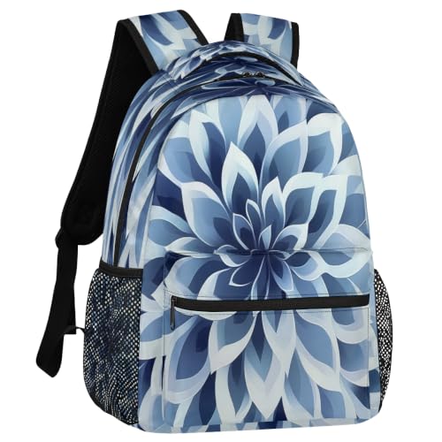 Blue Dahlia Flower Womens Travel Backpack | 15.6 Inch Laptop Backpack, Lightweight Casual Daypack, Water Resistant, Cute Work Backpacks, Large Capacity - color: Multicolor2