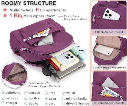 Pealwel Mini Backpack Purse for Women,Small Nylon backpacks for Ladies Backpacks Women Anti Theft Travel Bag (Purple) - color: Purple