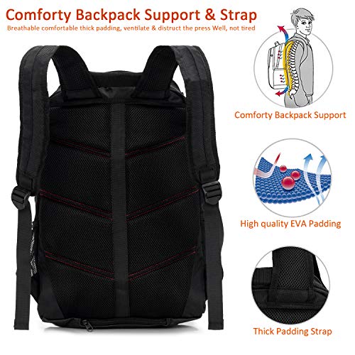 KINGSLONG 17 Inch Laptop Backpack with Hardshell, Armored Backpack with USB Port and Lightweight Rain Cover for Motorcycle Outdoor Racing Waterproof Rucksack Black