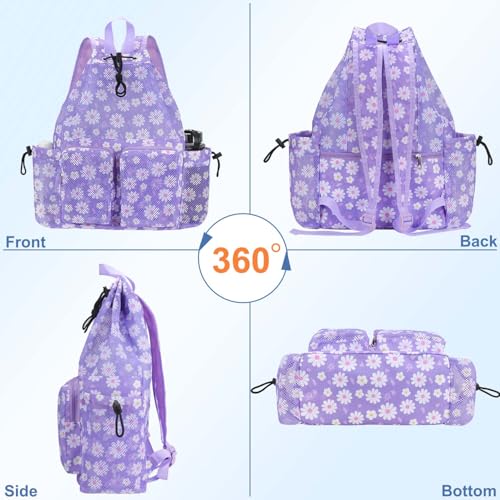 RHCPFOVR Mesh Swim Bags for Swimmers - Drawstring Backpack for Women Men Swim Team Gear Beach Gym Bag Sports - color: Purple Flowers, style: Purple Flowers