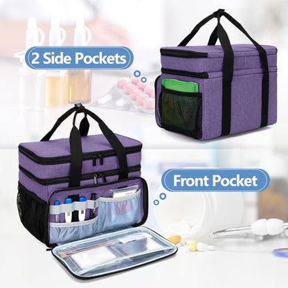 LUXJA 2 Layers Medicine Bag with Detachable Divider, Pill Bottle Organizer Suitable for Home or Travel Use, Purple - color: Purple
