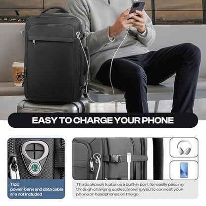 Carry on Backpack for 1-10 Days Trips, Extra Large 40L-50L Travel Backpack TSA Approved, Expandable Laptop Bagpack, Water Resistant Bag Compatible with 17.3 inch Laptops, Black - color: Black, size: XX-Large