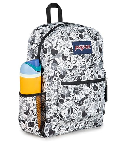 JanSport Cross Town Backpack - Simple Bag for Everyone with 1 Main Compartment, Front Utility Pocket - Premium Class Accessories - Doodle Dots - color: Doodle Dots Black/White/Grey