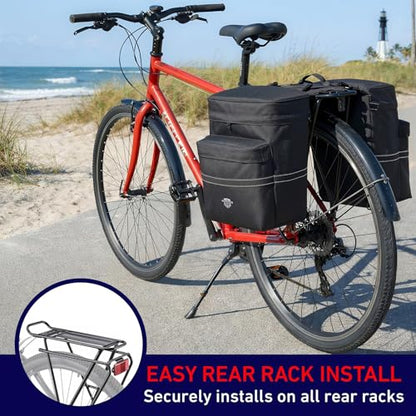 Nomad USA 34L Bicycle Saddlebags Pair XL 2-in-1 Bike Panniers Converts to Backpack Carry Bag Reflective Everyday Scooters Commuters Bike Rear Rack Bag w/Rain Cover for Students,City,Road,Mountains
