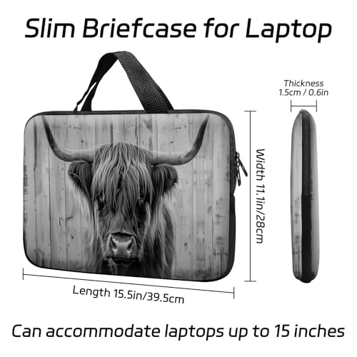 14 15 15.4 15.6 inch Laptop Handle Bag Computer Bag, Pouch Holder Notebook Sleeve Cover Soft Case Compatible for Dell,Lenovo,Toshiba HP, Asus Notebook-Highland Cow - color: Highland Cow