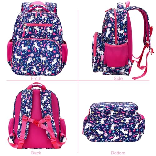 RHCPFOVR Kids Backpack for Girls - Girls Backpack 3-8 Ages Butterfly for Kids 15 Inch School Bookbag for Kindergarten Elementary School Bookbag for Girl 1st 2nd Grade - style: Deep Blue Unicorn