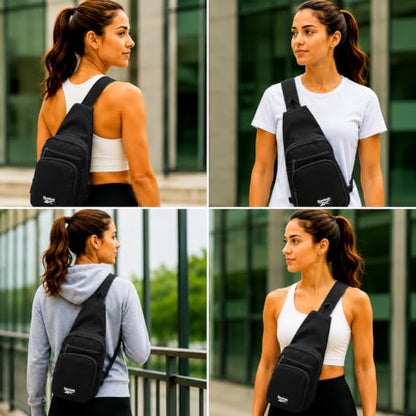 Reebok Unisex Crossbody Bag - Convertible Compact Durable Cross Body Bag for Women and Men - Gym and Travel Essentials, Size One Size, Cosmos Black With White Logo - color: Cosmos Black With White Logo