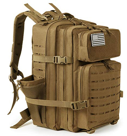 QT&QY 25L/45L Military Tactical Backpack For Men Molle Daypack 3 Day Bug Out Bag Hiking Rucksack With Bottle Holder - color: 45l 2.0 Khaki