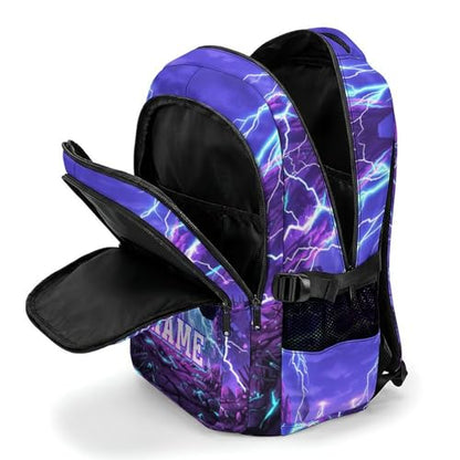 Personalized Backpacks Boys School Backpack for Kids Teen Truck Lovers, Custom Large Capacity Car Bookbag for Students Travel Camping Casual - color: Purple
