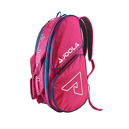 JOOLA Tour Elite Pickleball Bag – Backpack & Duffle Bag for Paddles & Pickleball Accessories – Thermal Insulated Pockets Hold 4+ Paddles - Includes Fence Hook - color: Hot Pink/Blue