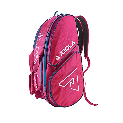 JOOLA Tour Elite Pickleball Bag – Backpack & Duffle Bag for Paddles & Pickleball Accessories – Thermal Insulated Pockets Hold 4+ Paddles - Includes Fence Hook - color: Hot Pink/Blue