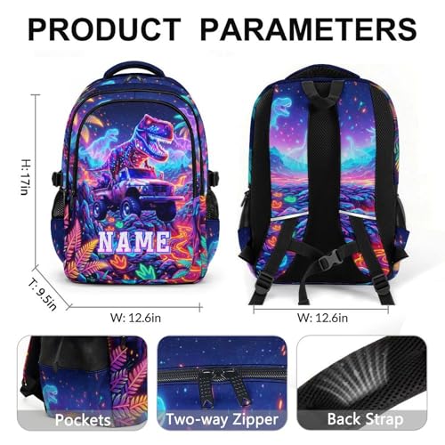Boys Backpack Personalized Dinosaur Backpacks for Kids Boys School, Custom Large Bookbag for Elementary Middle Students Back to School - color: Red
