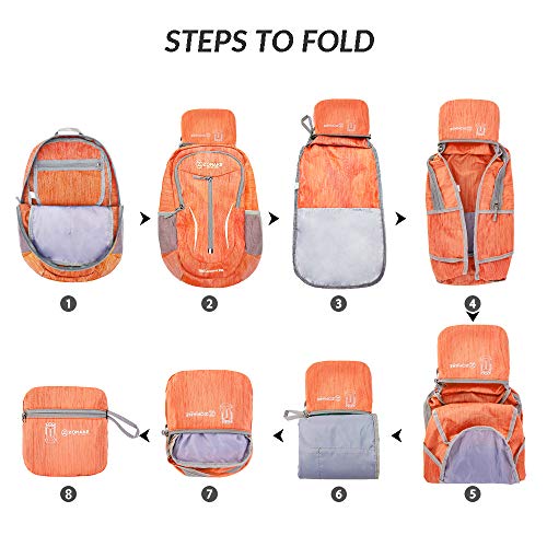 ZOMAKE 25L Ultra Lightweight Packable Backpack, Foldable Hiking Backpacks Water Resistant Small Folding Daypack for Travel(Orange) - color: Orange