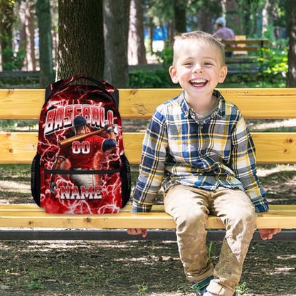 UNIKITTY Baseball Backpack for Boys Personalized Kids School Bag with Name - 17 Inch Custom Sports Bookbag for Youth Little Boys Elementary Middle School Students - color: Red