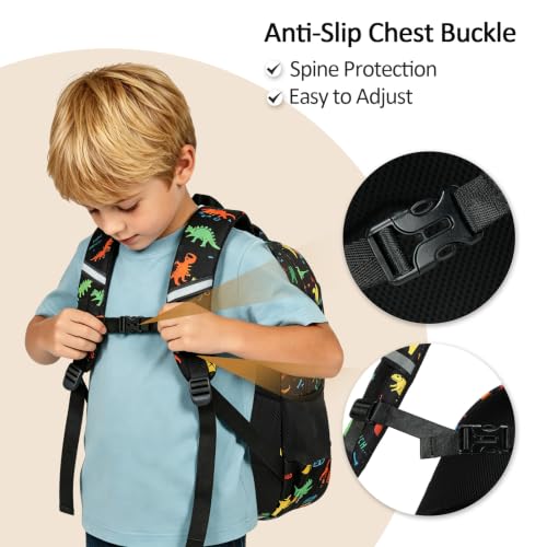 abshoo Lightweight Kids Backpack For Boys Bookbag (Dinosaur Black) | Multi-pocket,Front chest buckle,Reflective strip, Breathable widened strap, Elementary Kindergarten School Bags - color: Dinosaur Black