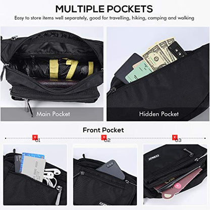 CXWMZY Fanny Packs For Women & Men Waist Pack Hip Bum Bag with Multi-Pockets Large Capacity Waterproof Casual Bum Bag for Disney Traveling Casual Cycling Running Hiking - color: Black