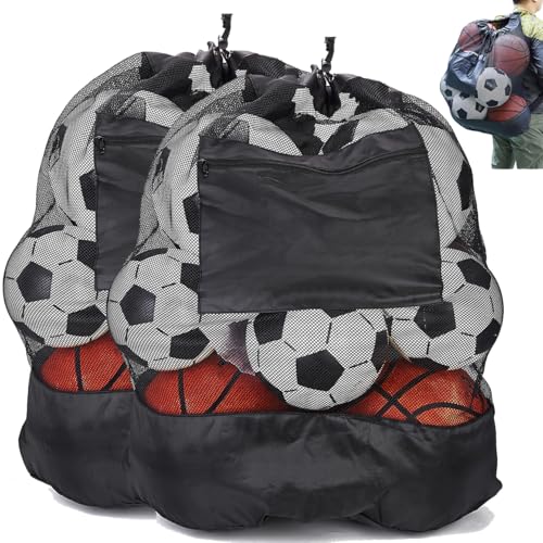 2 Pack Heavy Duty Soccer Ball Bag,Volleyball Ball Bag with Adjustable Strap,soccer Ball Bags for Coaches, Mesh Ball Bag for Holding Basketball, Volleyball, Baseball, Swimming Gear - color: Black-S