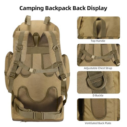 70L/100L Camping Hiking Backpack with Rain Cover, Expandable Large Military Tactical Backpack, Waterproof Molle Racksack Travel Backpacking Daypack for Climbing Trekking (Khaki) - color: Khaki