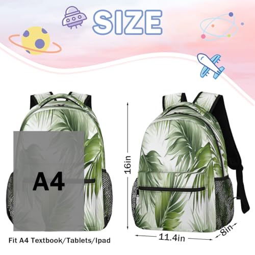 Palm Leaf Backpack with Chest Strap, Casual Backpack for Women Men, 16 Inch Daypack for Travel Work, Tropical Plant Print - color: Turquoise