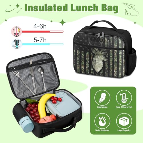 Camo Deer Backpack for Boys, Boys Backpacks with Lunch Box and Pencil Case for School, Kids Hunting Bookbag - color: Camo