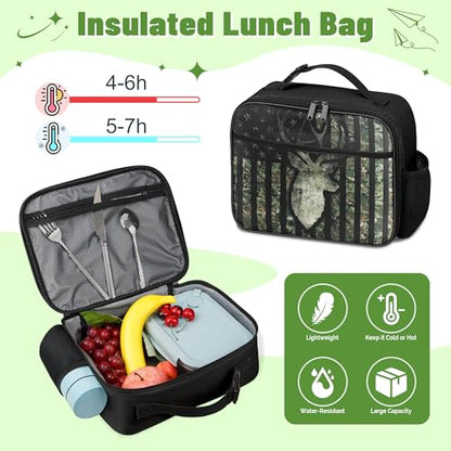 Camo Deer Backpack for Boys, Boys Backpacks with Lunch Box and Pencil Case for School, Kids Hunting Bookbag - color: Camo