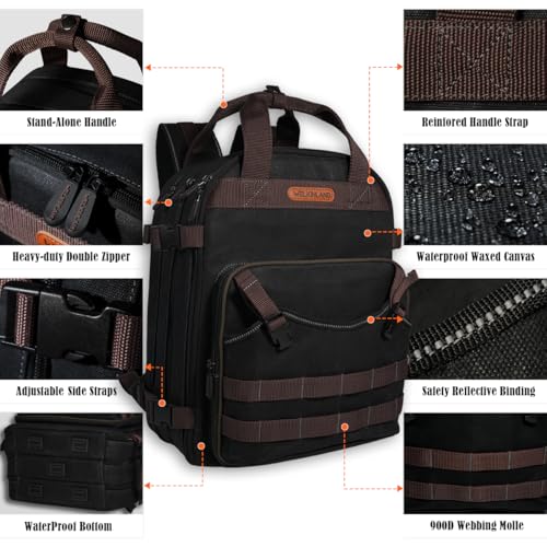 WELKINLAND 90-Pockets Electrician Backpack, Wax-Canvas Tool Backpacks Heavy Duty, Convenient Work Tool Back pack With Pockets