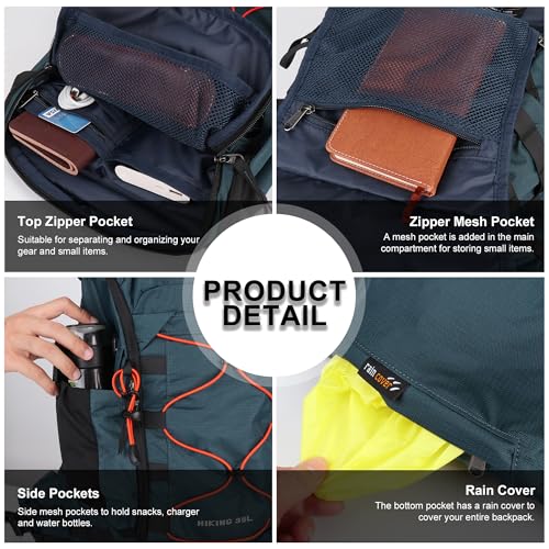 MOUNTAINTOP 35L Hiking Backpack, Lightweight Outdoor Travel Camping Daypack with Rain Cover for Men & Women（Blue） - color: Royal Blue