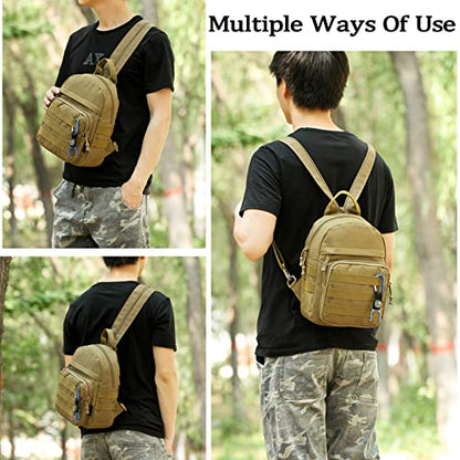 Mini Tactical Backpack, 6L Small Sling Backpacks Shoulder Bag For Running Travel Daypack with Carabiner For Men Women - color: Green1