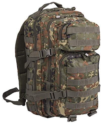 Mil-Tec Unisex Assault Pack - Rugged Durable Lightweight Ergonomic Versatile Tactical Outdoor Camping Hiking Backpack with Adjustable Padded Shoulder Straps & MOLLE Loops, Flecktarn Camo, 20L - color: Flecktarn Camo, style: 20l