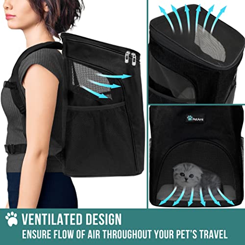 PetAmi Cat Backpack Carrier, Airline Approved Pet Carrier Backpack for Small Dogs and Large Cats, Soft Sided Collapsible Ventilated with Sherpa Bed for Hiking Travel, Max 18 lbs, Black - color: Black