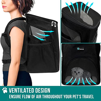 PetAmi Cat Backpack Carrier, Airline Approved Pet Carrier Backpack for Small Dogs and Large Cats, Soft Sided Collapsible Ventilated with Sherpa Bed for Hiking Travel, Max 18 lbs, Black - color: Black