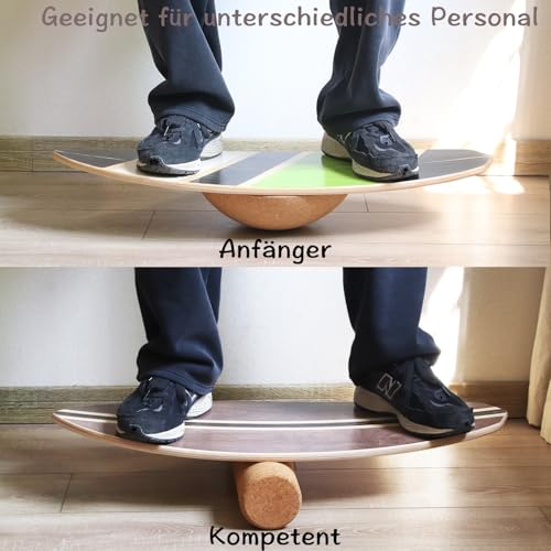 Maple Wood Balance Board with Roller and Half Ball Accessories - Dual-Mode Balance Trainer for Adults, Home Gym & Office Use, Surfboard Shape Design(31.5 x 11.8in) - color: Black coffee