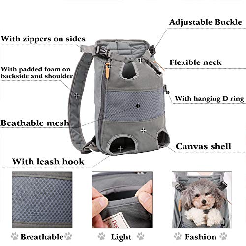Lifeunion Legs Out Dog Carrier Backpack Hands-Free Adjustable Pet Travel Carrier for Small Medium Dogs Cats Motorcycle Hiking Walking (Grey) - color: Grey