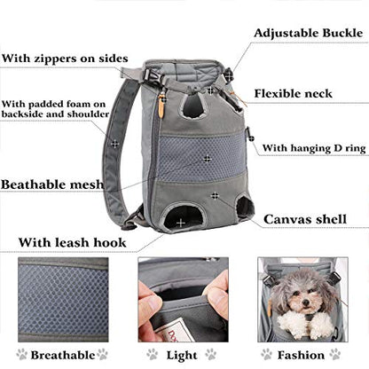 Lifeunion Legs Out Dog Carrier Backpack Hands-Free Adjustable Pet Travel Carrier for Small Medium Dogs Cats Motorcycle Hiking Walking (Grey) - color: Grey
