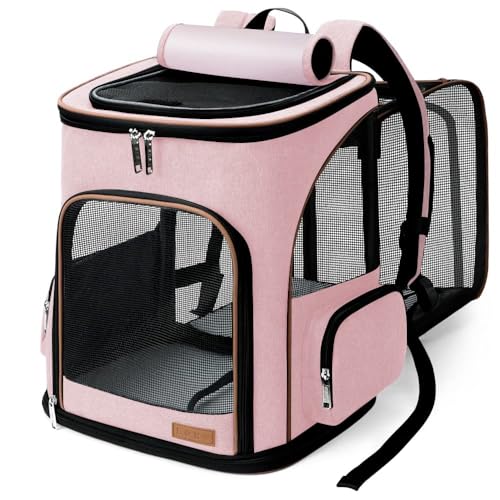 Lekereise Pet Carrier Backpack Expandable Cat Backpack Carrier for Small Dogs Large Cats Puppies, Dog Backpack Carrier for Hiking Travel Outdoor Hold Pets Up to 20 25 Lbs, Pink - color: Pink, size: 24.4"L x 14"W x 16.2"H