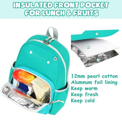 BTOOP Kids Backpack for Boys Girls 3-6, Preschool Kindergarten Backpack with Insulated Lunch Compartment & Chest Strap, Cute Lightweight School Travel Bag Fits A4 Folder - color: Green, size: Age 3-6 (14.5" H Fit Folder)