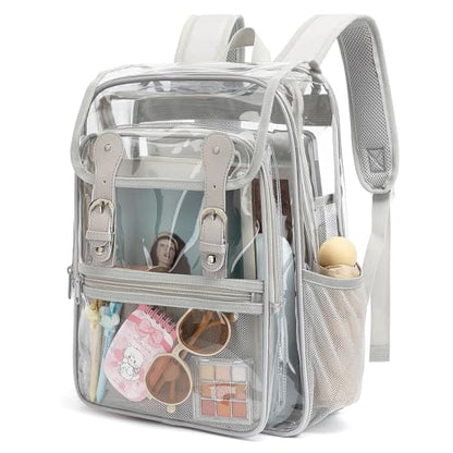 Heavy Duty Clear Backpack Stadium Approved Transparent Backpacks for School College Festival Work Travel (Grey) - color: Grey