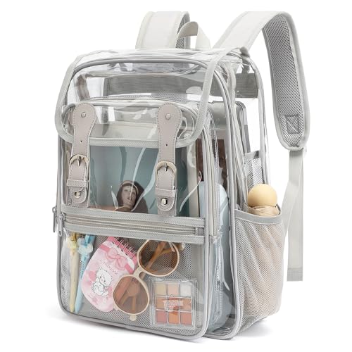 Heavy Duty Clear Backpack Stadium Approved Transparent Backpacks for School College Festival Work Travel (Grey) - color: Grey
