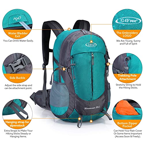 G4Free 35L Hiking Backpack Water Resistant Outdoor Sports Travel Daypack Lightweight with Rain Cover for Women Men (Peacock Green) - color: Peacock Green